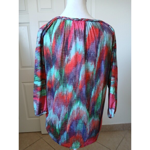 Democracy Top Womens Red Multicolor Dolman Sleeve Size Medium‎ Casual - Picture 2 of 15